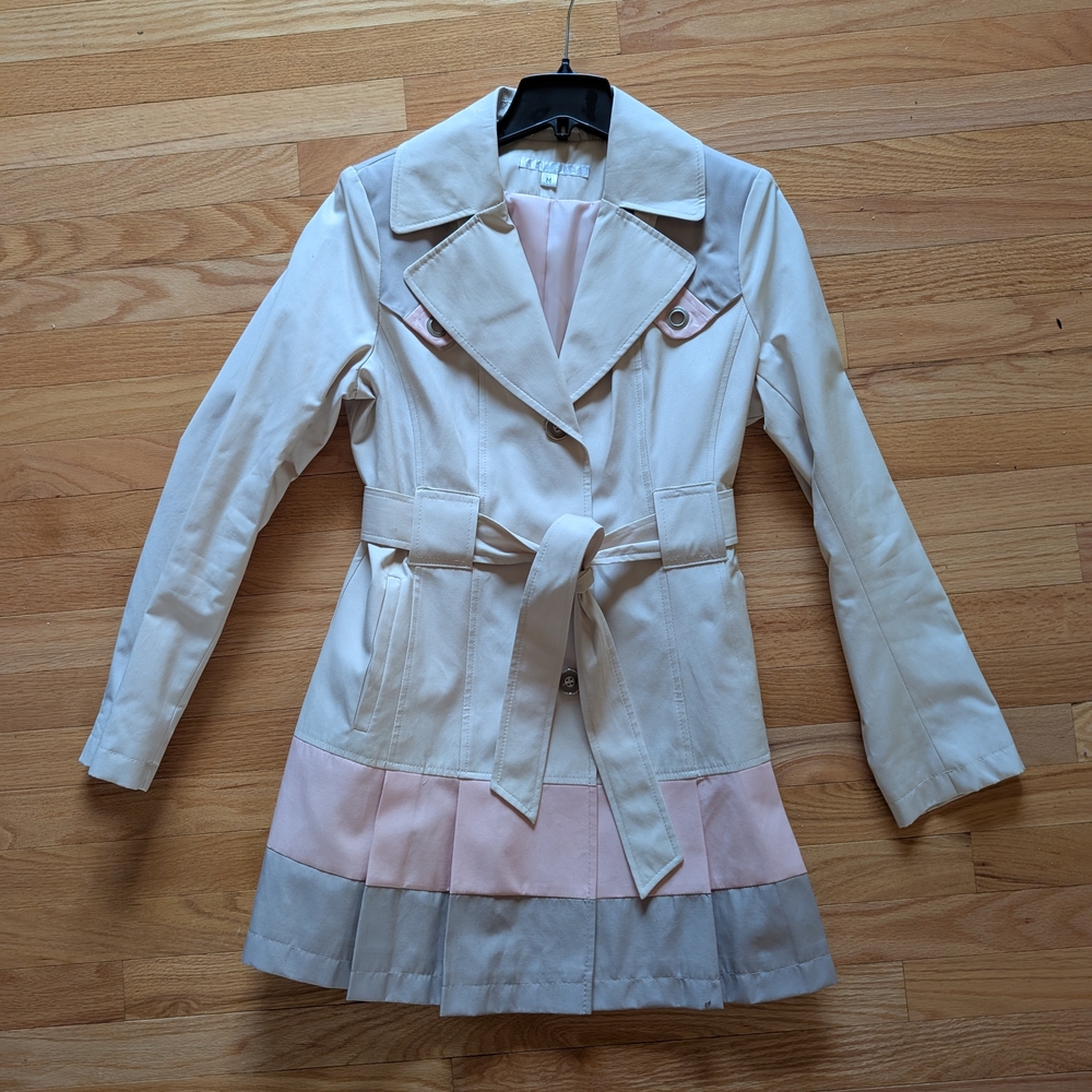 Women's Cream and Pink Belted Coat